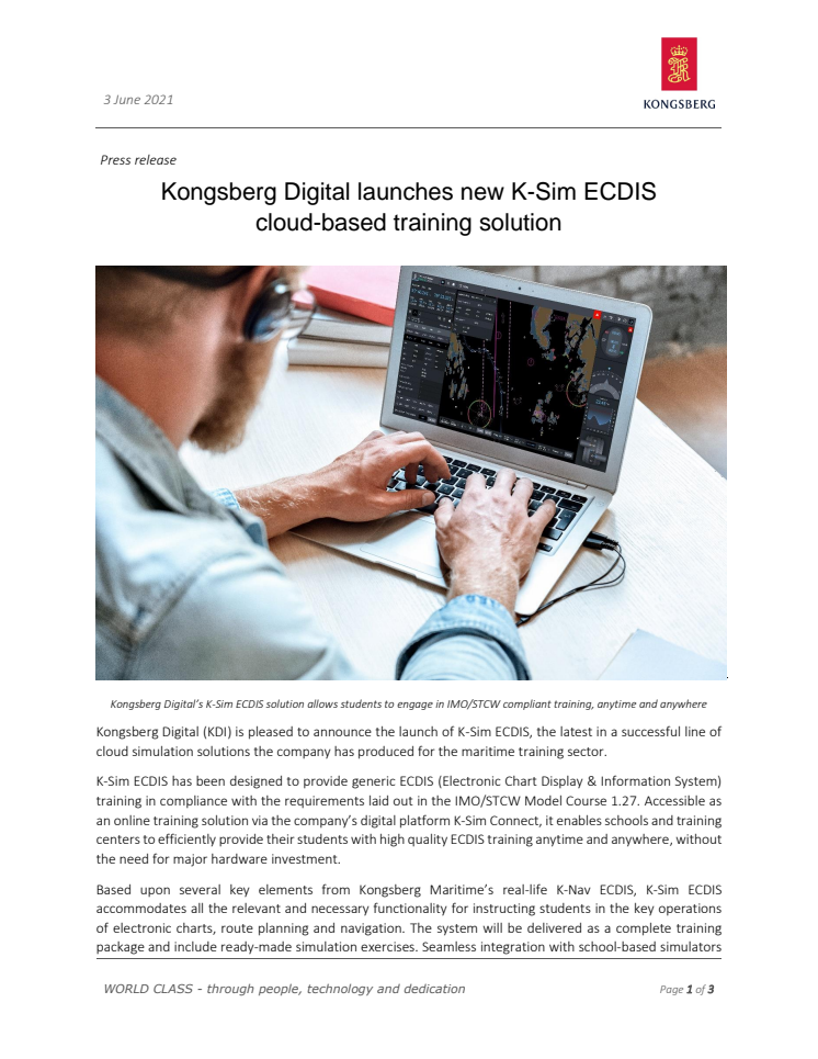 Kongsberg Digital launches new K-Sim ECDIS cloud-based training solution