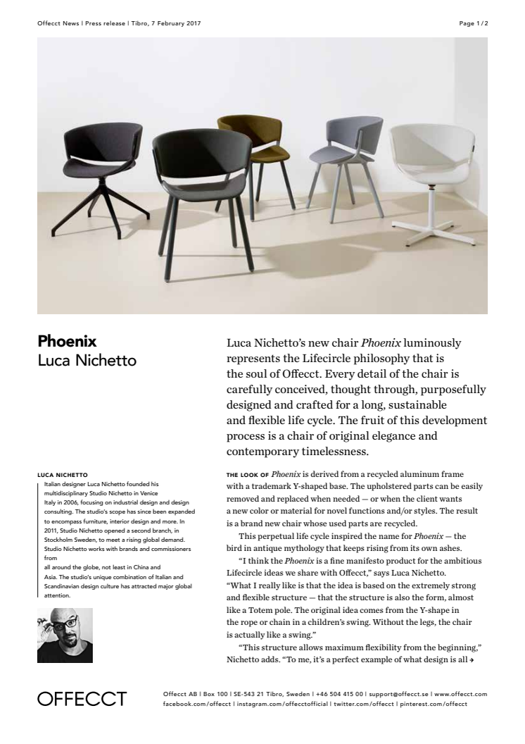 Phoenix chair designed by Luca Nichetto