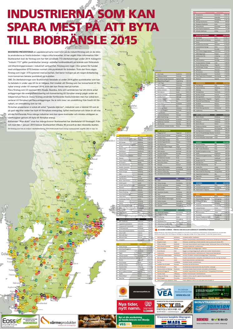 Karta: Industriföretagen som kan spara mest på att byta till biobränsle 2015