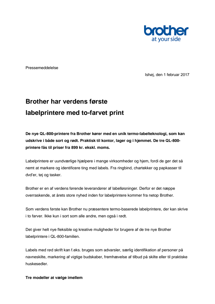 Brother har nu labelprintere med to-farvet print