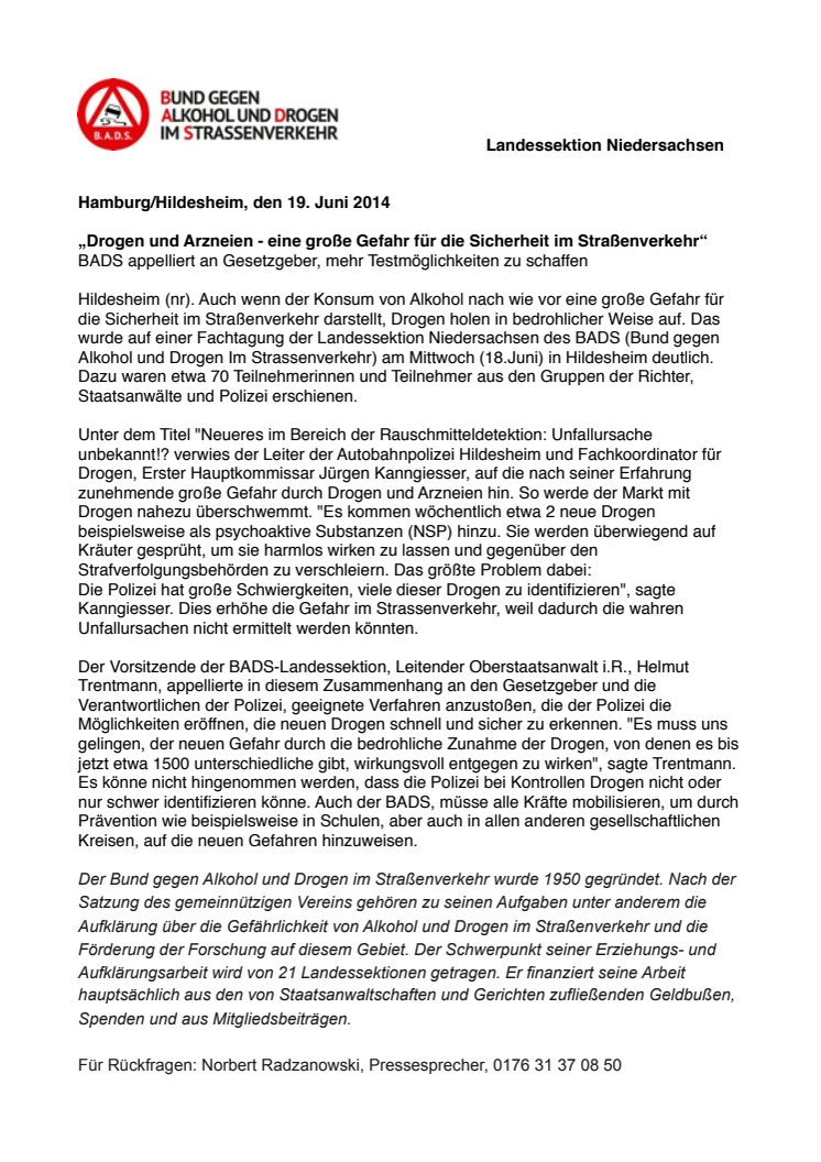 „Drogen und Arzneien - eine große Gefahr für die Sicherheit im Straßenverkehr“ 