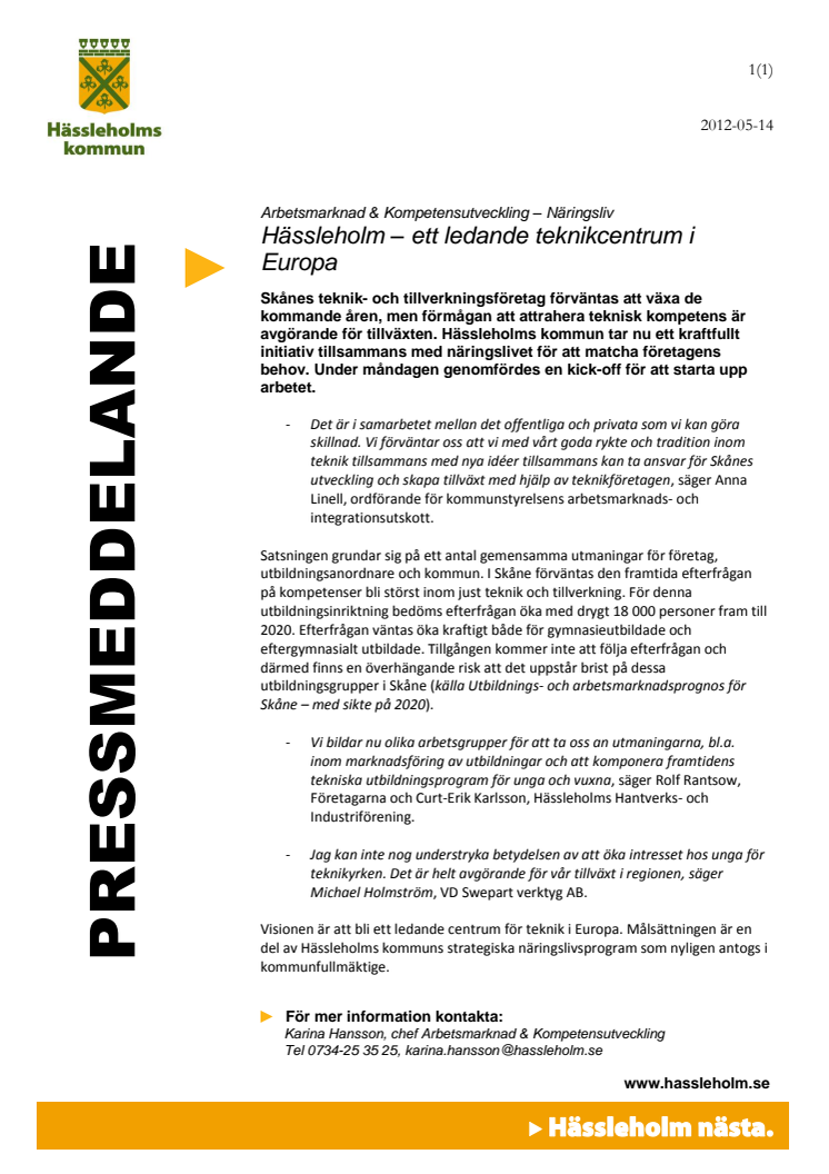 Hässleholm – ett ledande teknikcentrum i Europa