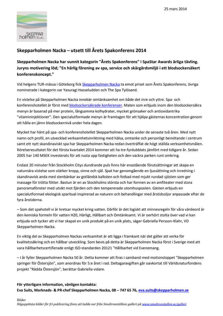 Skepparholmen Nacka – utsett till Årets Spakonferens 2014
