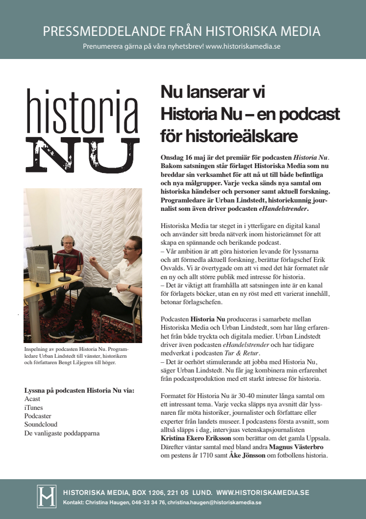 Nu lanserar vi  Historia Nu – en podcast  för historieälskare
