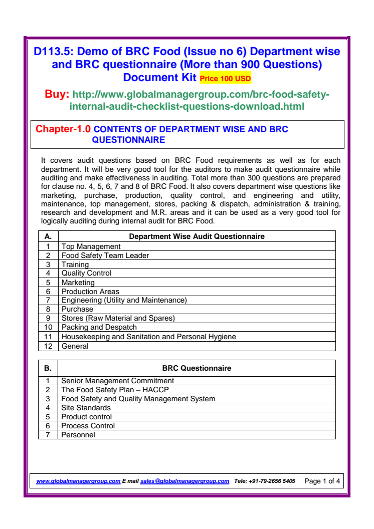 BRC Audit Checklist