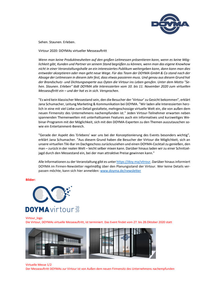 DOYMA-Pressemitteilung: Virtour 2020: DOYMAs virtueller Messeauftritt 