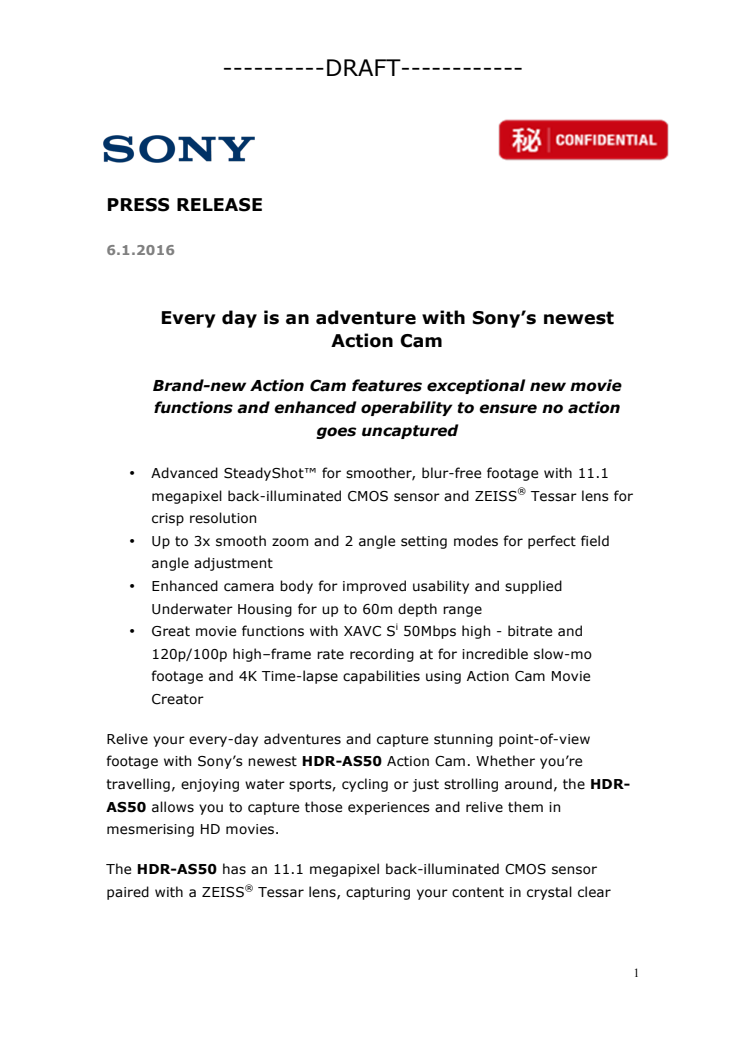 Uuden Sony Action Camin kanssa jokainen päivä voi olla seikkailu