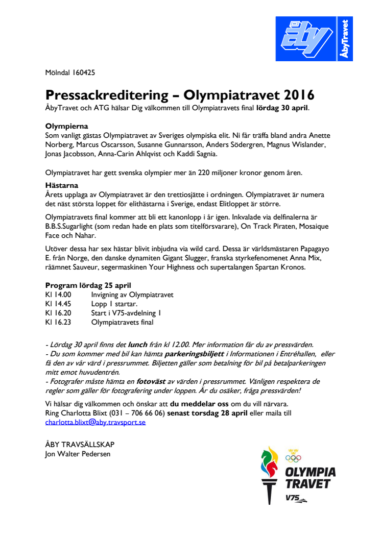 Pressackreditering Olympiatravet 2016