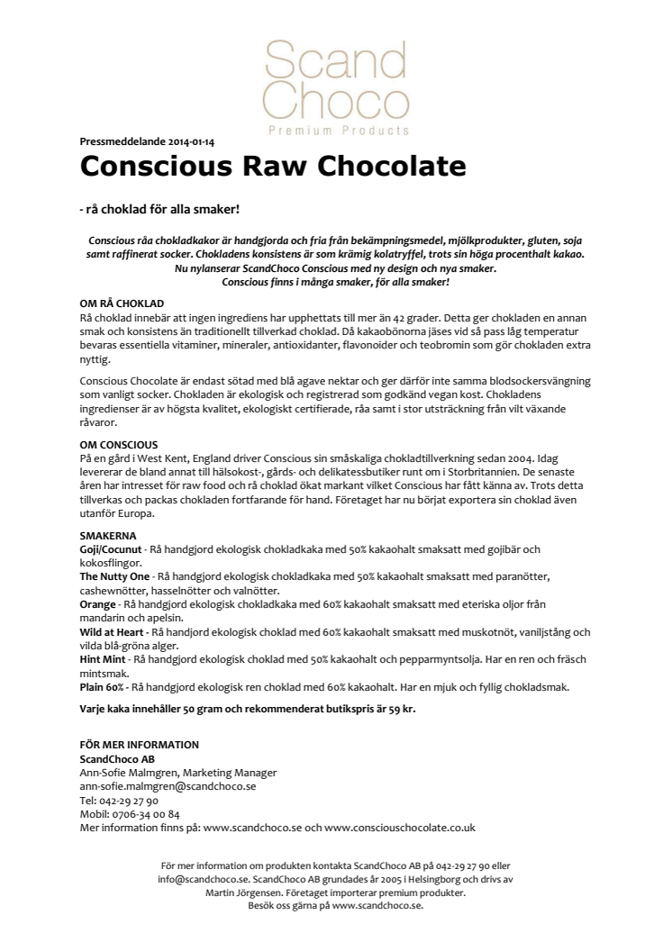 Nylansering av Conscious Raw Chocolate från ScandChoco