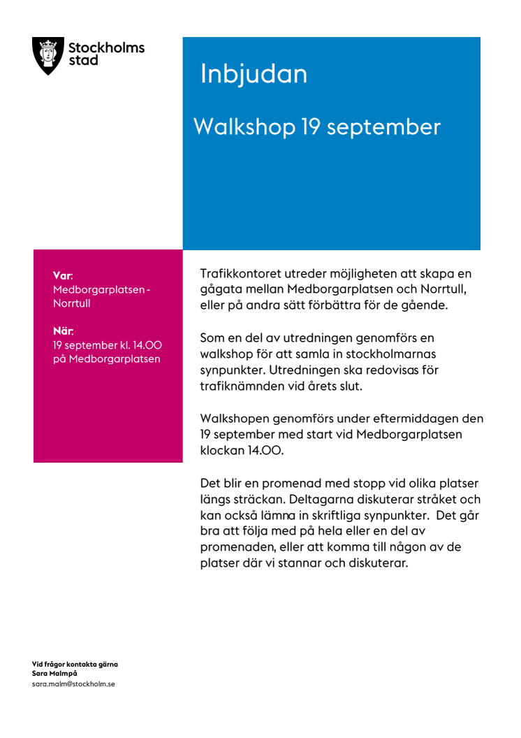 Inbjudan Walkshop lördagen den 19 september