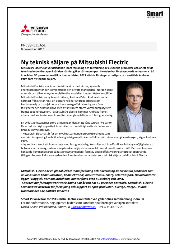 Ny teknisk säljare på Mitsubishi Electric