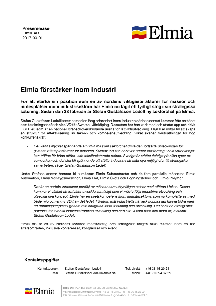 Elmia förstärker inom industri