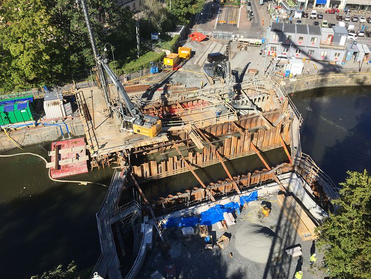 Bygget av Vasabron ovanifrån september 2018 Bild Trafikkontoret Göteborgs Stad