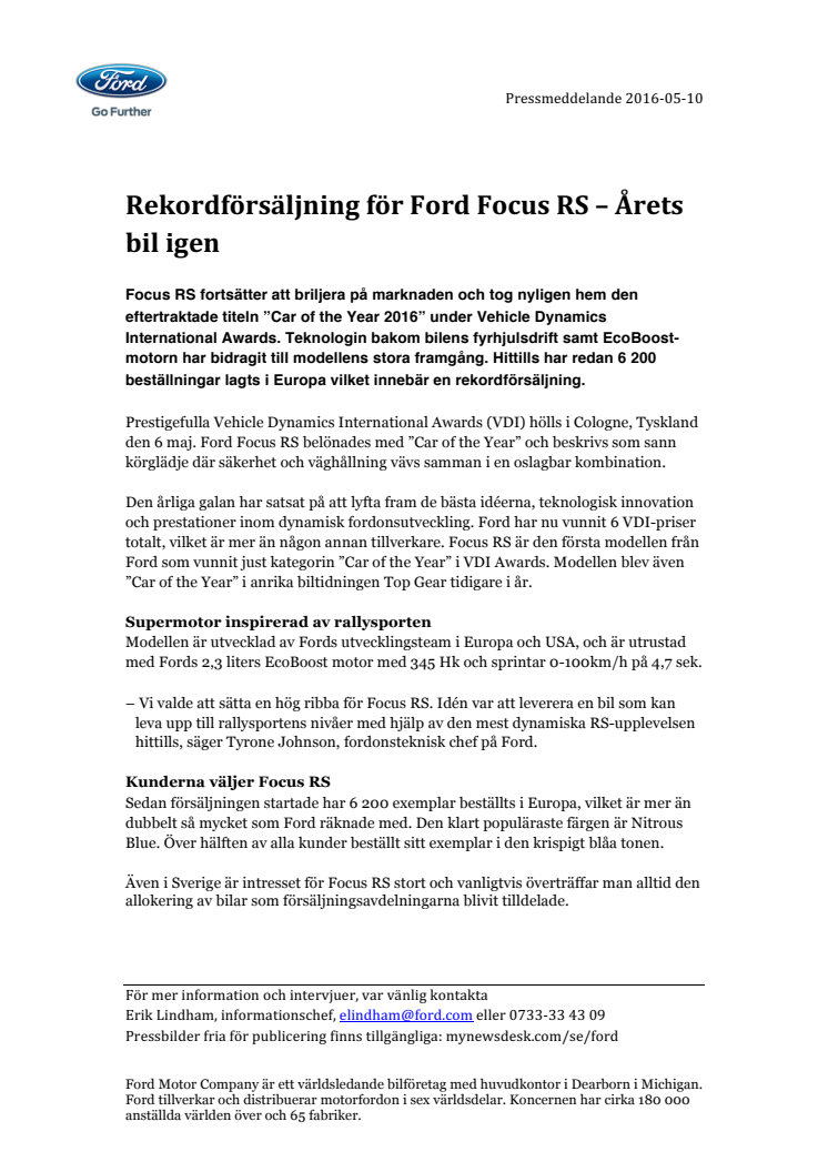 Rekordförsäljning för Ford Focus RS – Årets bil igen