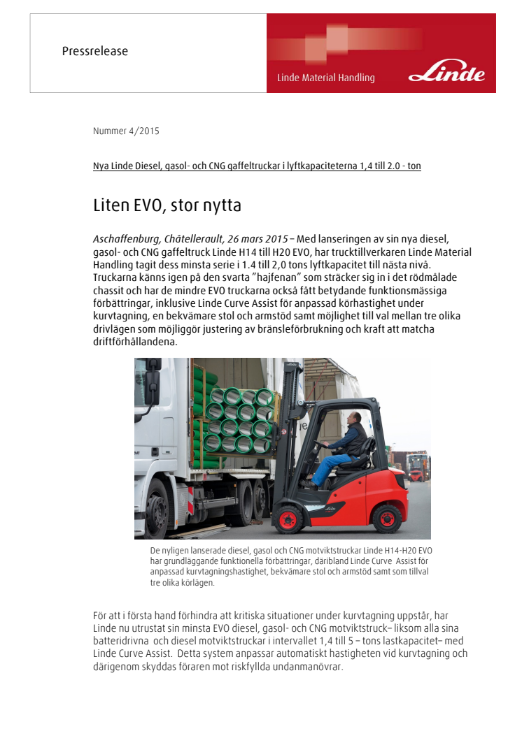 Nya Linde Diesel, gasol- och CNG gaffeltruckar i lyftkapaciteterna 1,4 till 2.0 - ton 