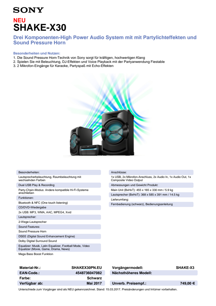 Datenblatt Audio-System SHAKE-X30 von Sony