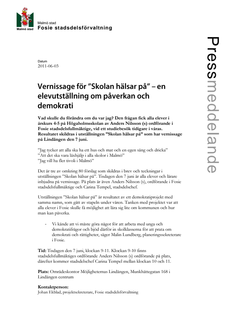 Vernissage för ”Skolan hälsar på” – en elevutställning om påverkan och demokrati 