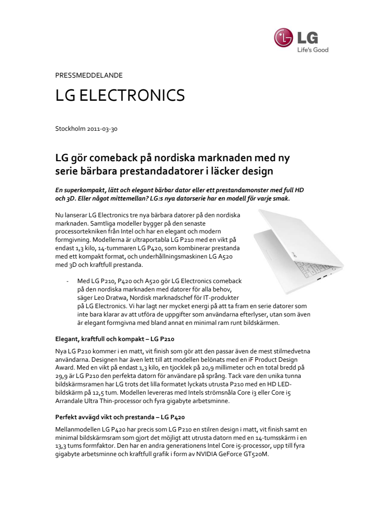 LG gör comeback på nordiska marknaden med ny serie bärbara prestandadatorer i läcker design 