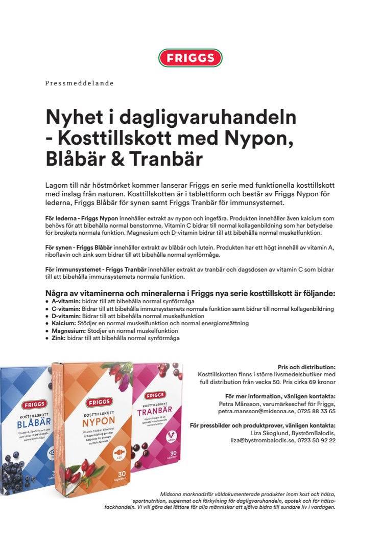 Nyhet i dagligvaruhandeln - Kosttillskott med Nypon, Blåbär & Tranbär