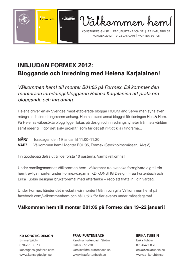 Inbjudan Formex 2012: Bloggande och Inredning med Helena Karjalainen! 