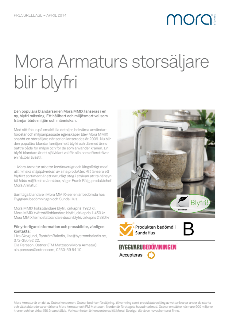 Mora Armaturs storsäljare blir blyfri