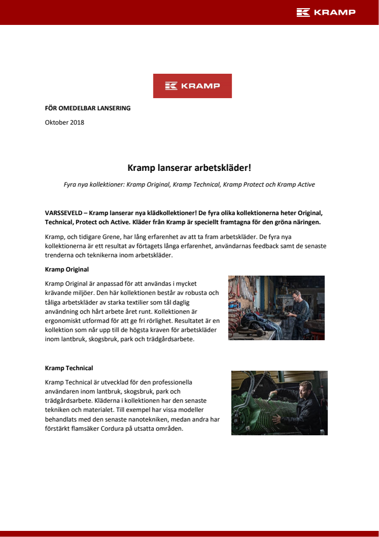 Kramp lanserar arbetskläder: Kramp Original, Kramp Technical, Kramp Protect och Kramp Active