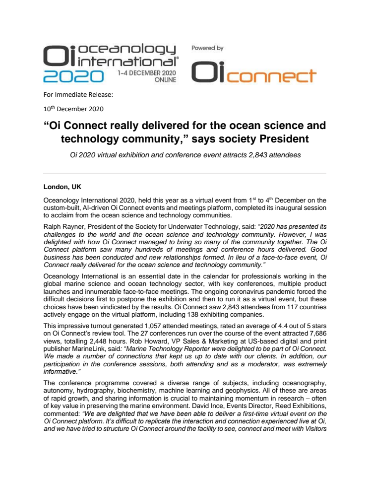 “Oi Connect really delivered for the ocean science and technology community,” says society President