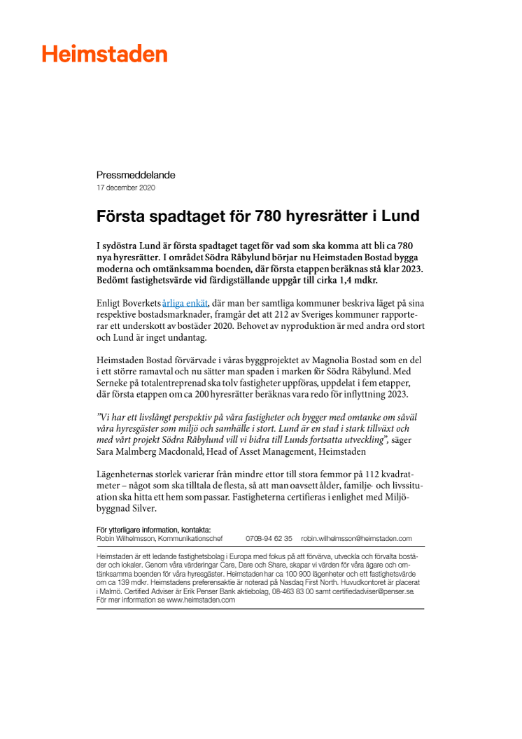Första spadtaget för 780 hyresrätter i Lund