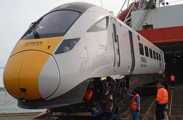 Rail Minister Claire Perry MP welcomes arrival of first Hitachi pre-series Class 800 train for Intercity Express Programme