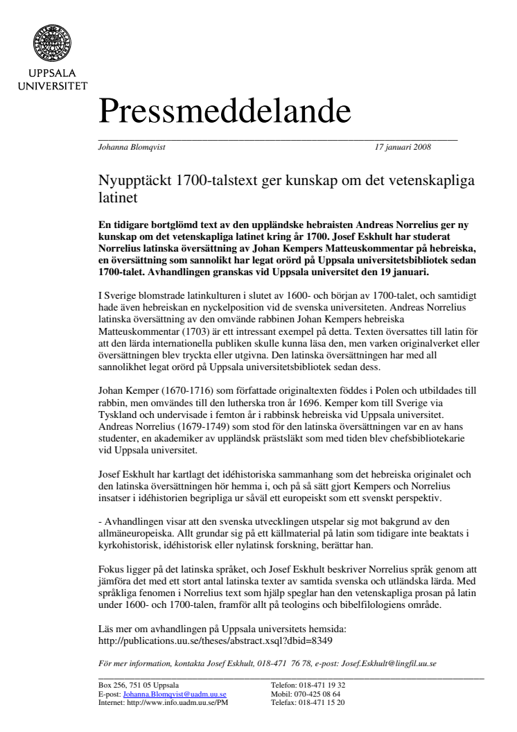 Nyupptäckt 1700-talstext ger kunskap om det vetenskapliga latinet