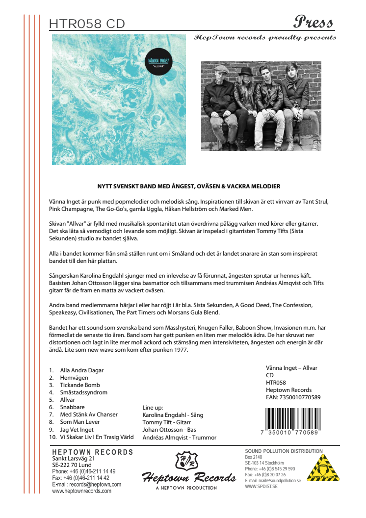 Småländska Malmöbor släpper pop-punk på Lundabaserade HepTown Records 7 oktober