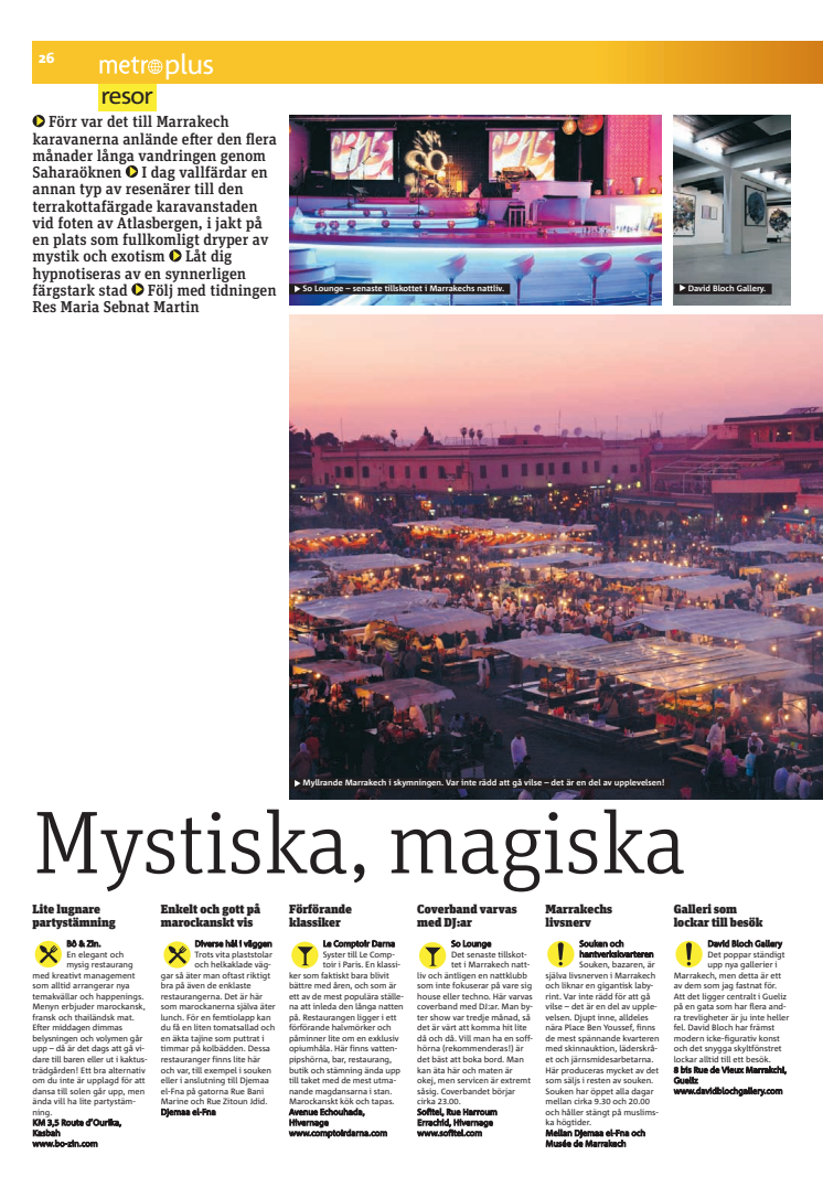 Magiska Marrakech i tidningen Metro