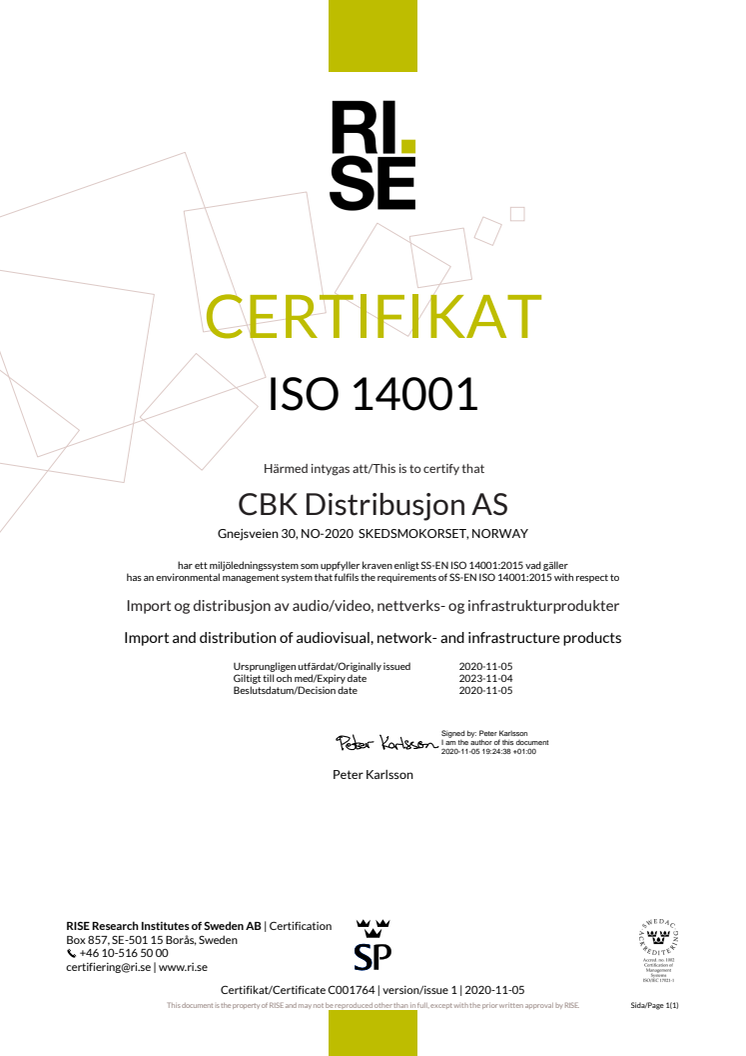 ISO 14001 Sertifikat