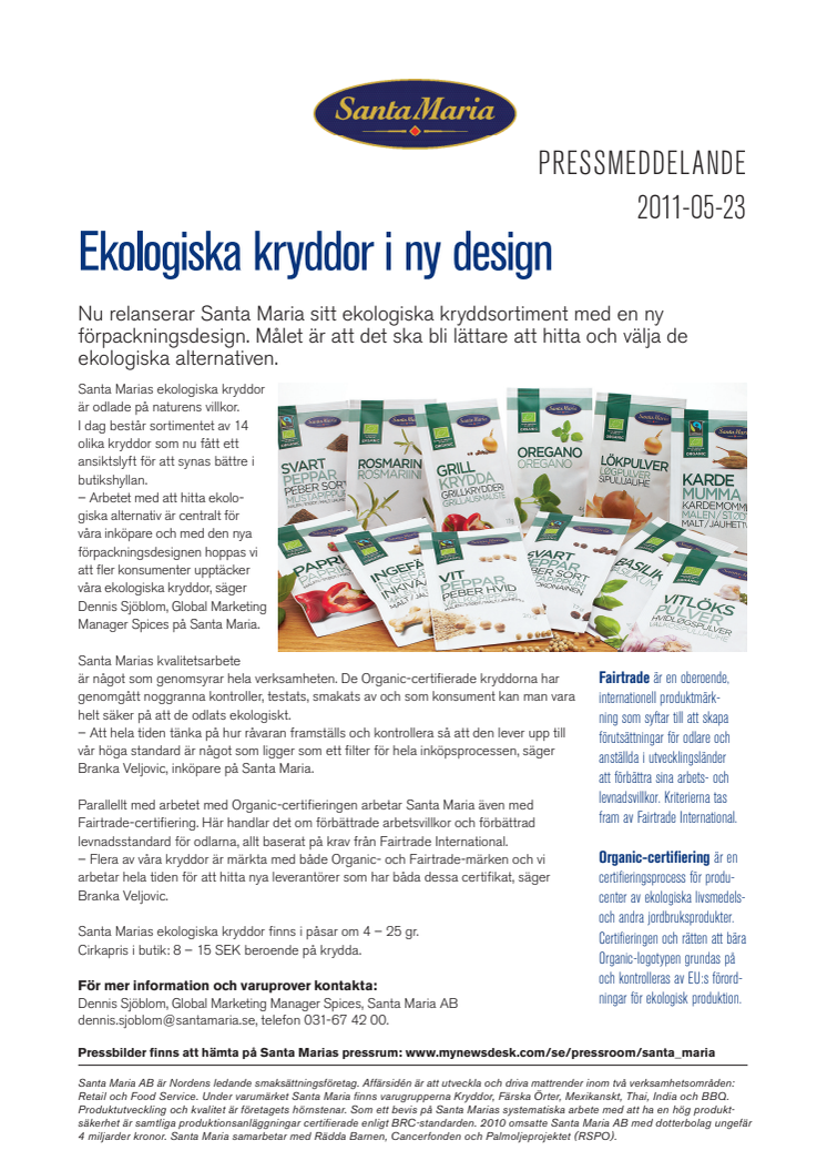 Ekologiska kryddor i ny design