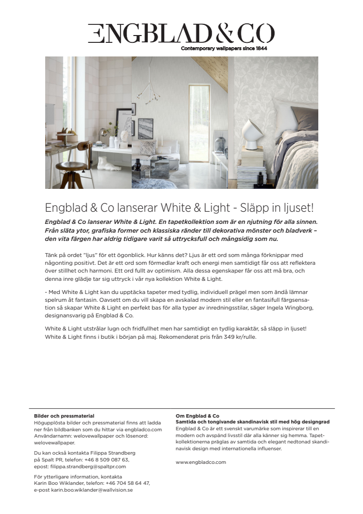 Engblad & Co lanserar White & Light - Släpp in ljuset!