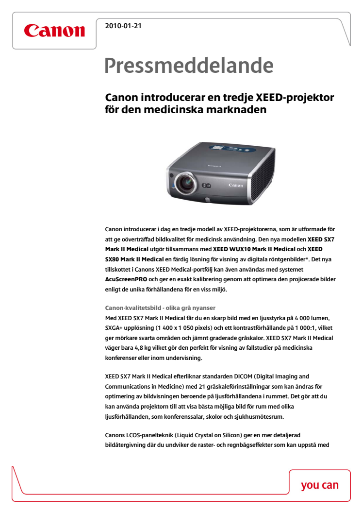 Canon introducerar en tredje XEED-projektor för den medicinska marknaden