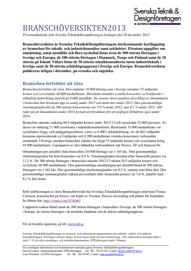 Branschöversikten 2013 - kartläggning av arkitekt- och teknikkonsultbranschen