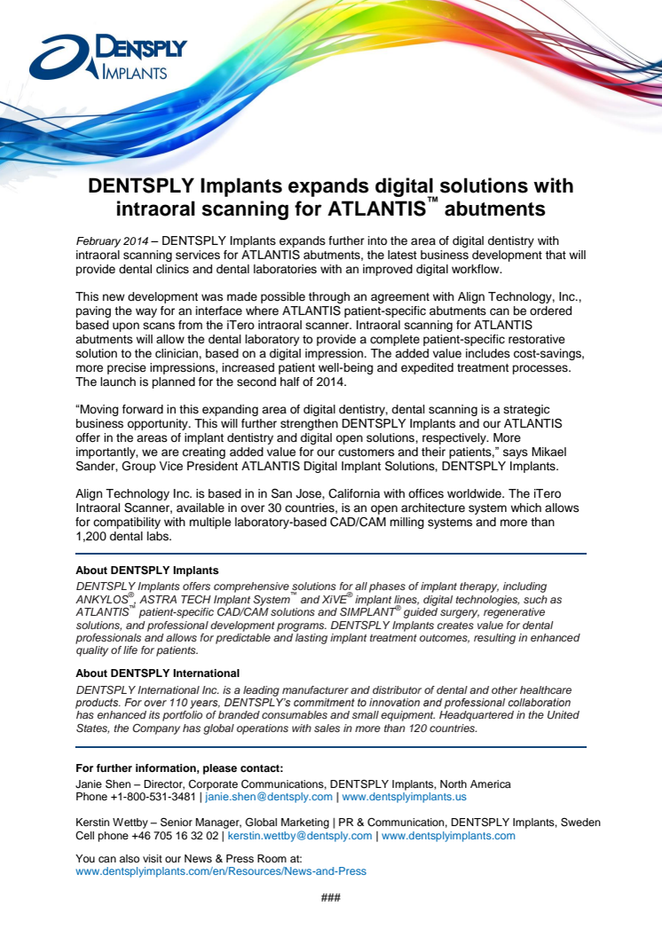 DENTSPLY Implants expands digital solutions with intraoral scanning for ATLANTIS™ abutments