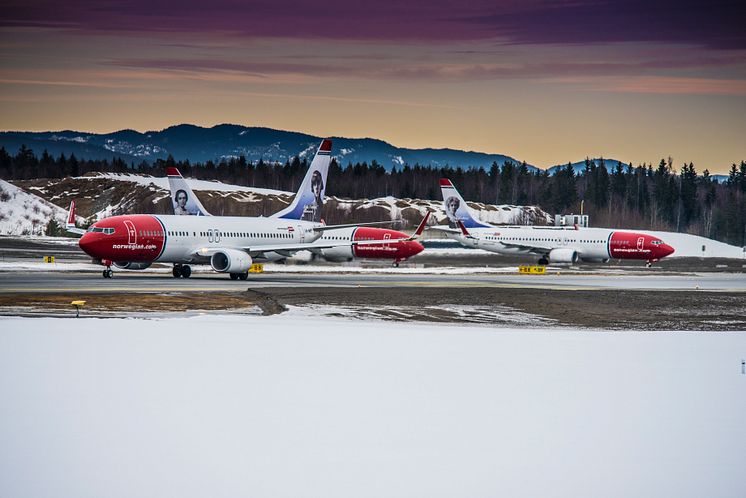 Tre Norwegian-fly i vinterlandskap