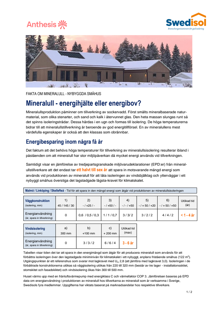Faktablad - Energibalans i nybyggda småhus