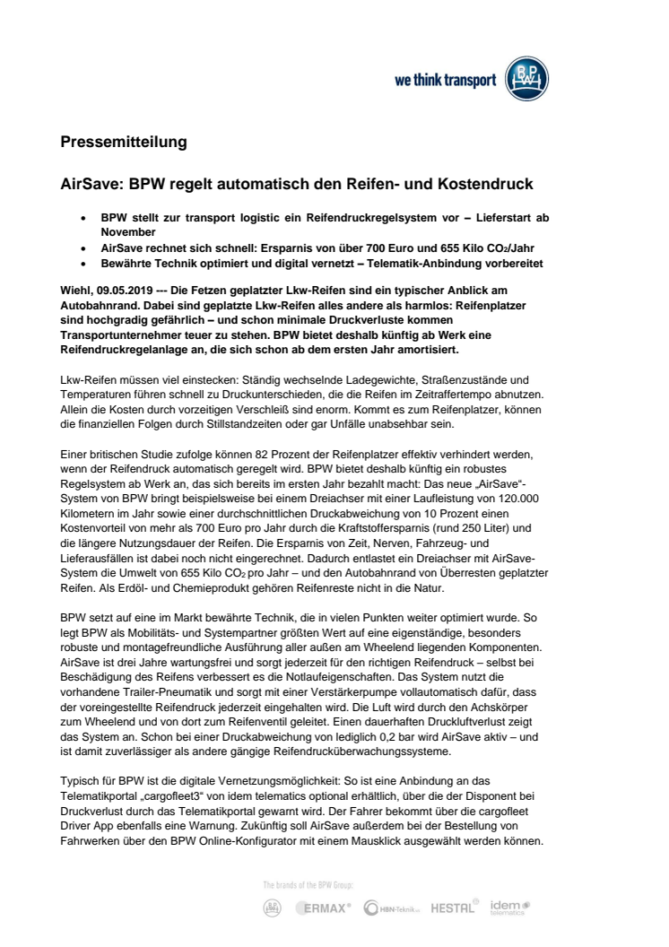 AirSave: BPW regelt automatisch den Reifen- und Kostendruck 