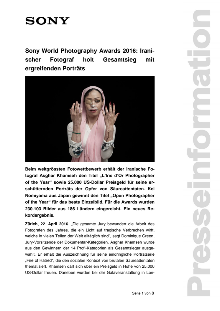 Sony World Photography Awards 2016: Iranischer Fotograf holt Gesamtsieg mit ergreifenden Porträts