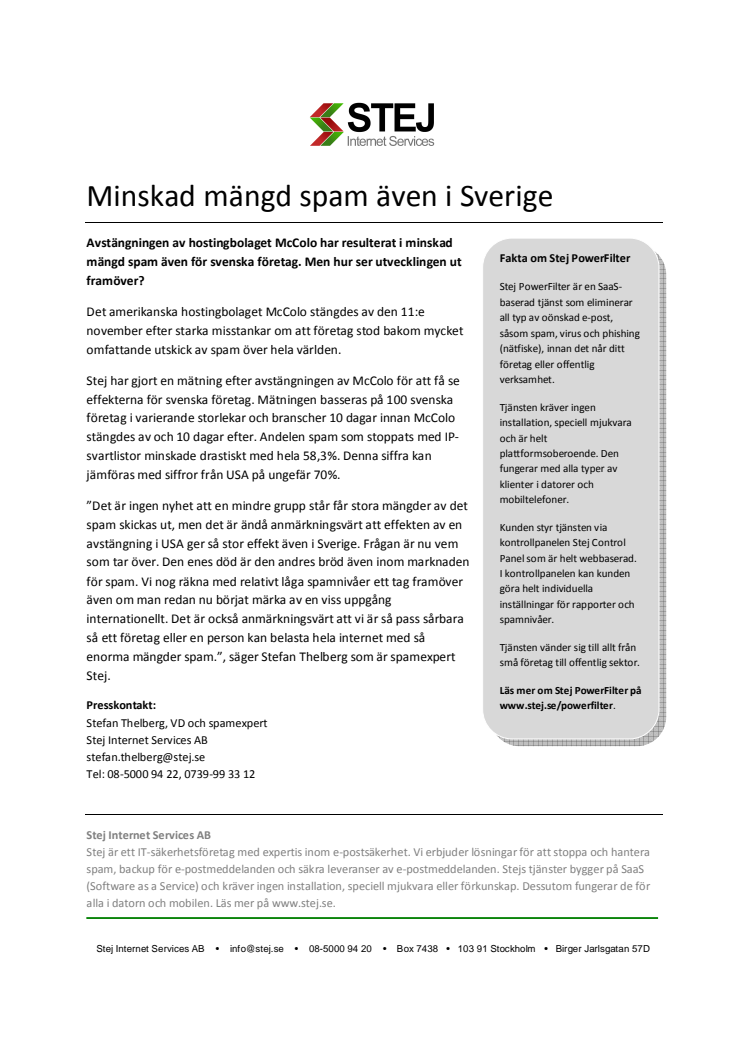 Minskad mängd spam även i Sverige