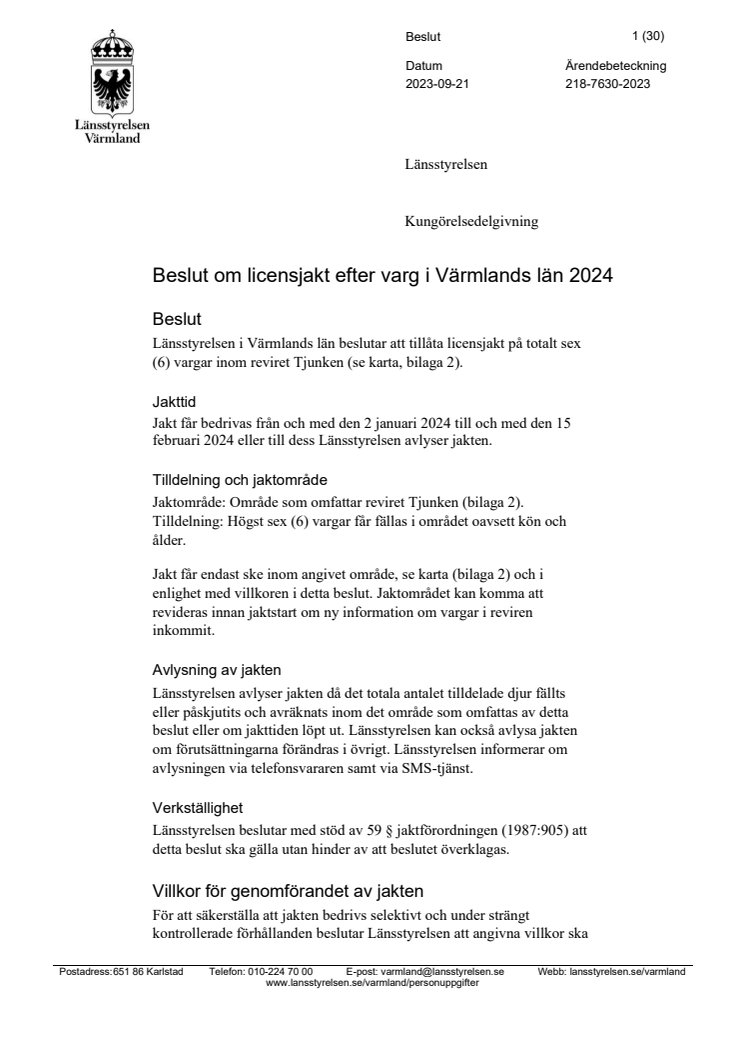 Beslut om licensjakt efter varg i Värmlands län 2024.pdf