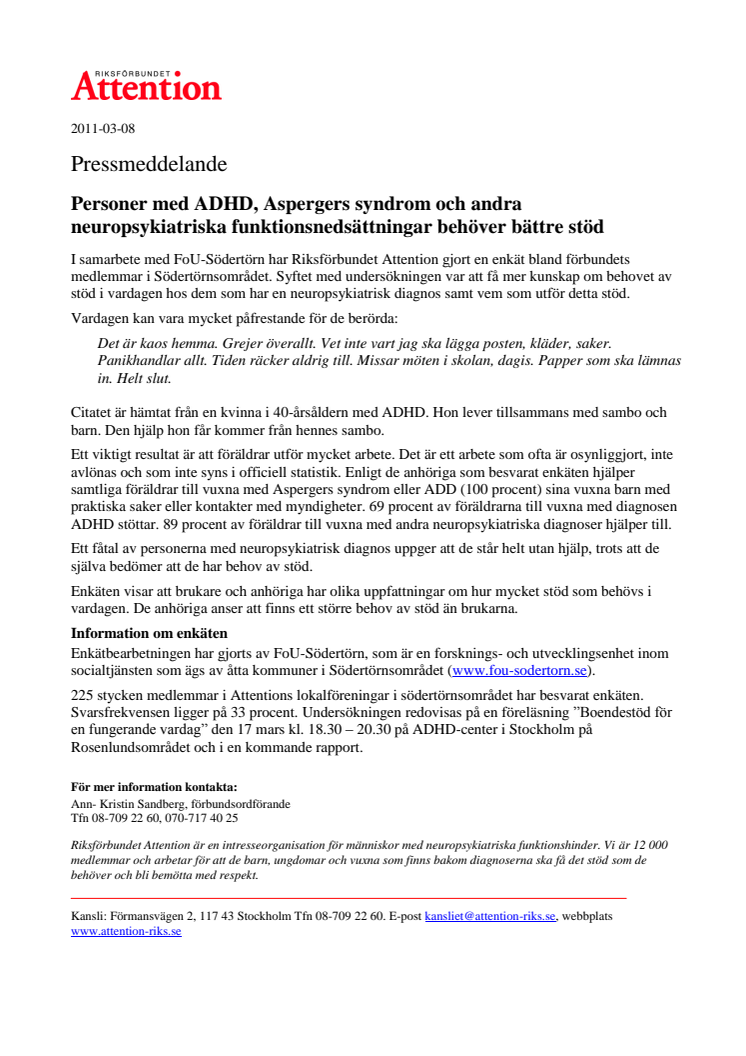 Personer med ADHD, Aspergers syndrom och andra neuropsykiatriska funktionsnedsättningar behöver bättre stöd