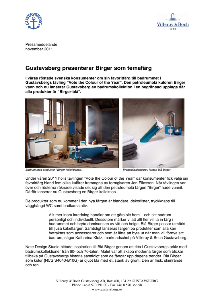 Gustavsberg presenterar Birger som temafärg