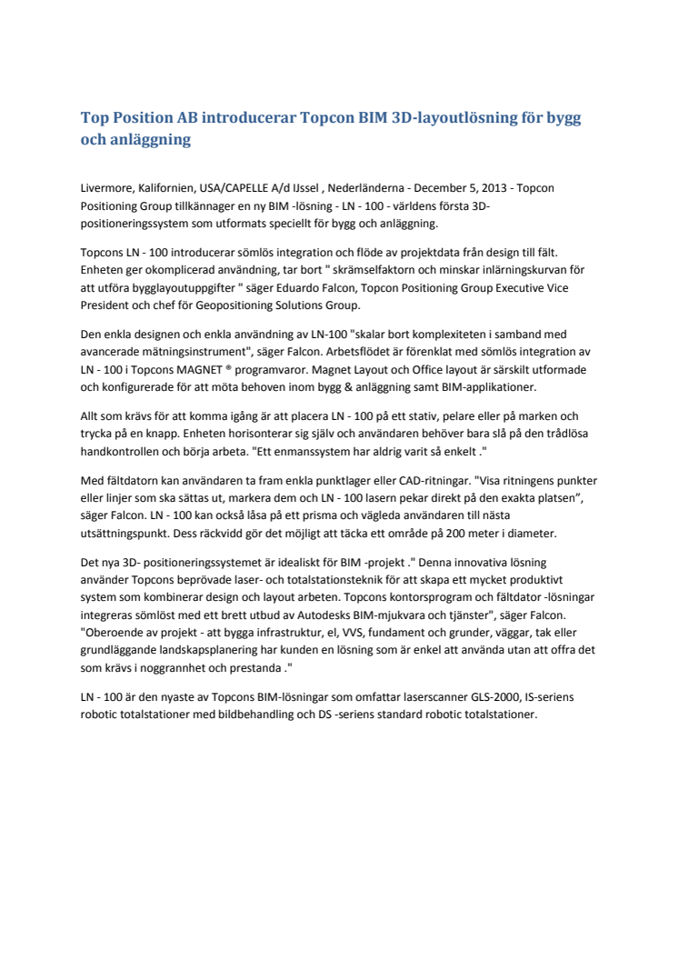 Top Position AB introducerar Topcon BIM 3D-layoutlösning för bygg och anläggning