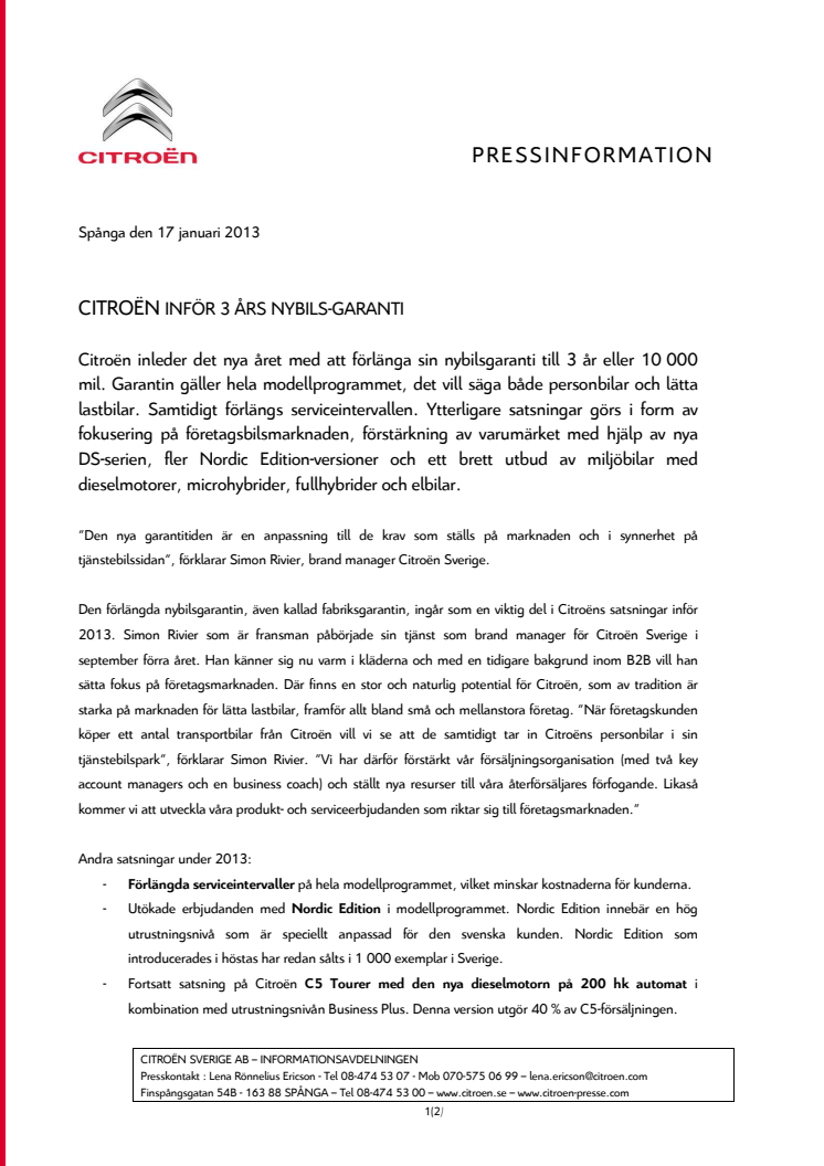 CITROËN INFÖR 3 ÅRS NYBILSGARANTI