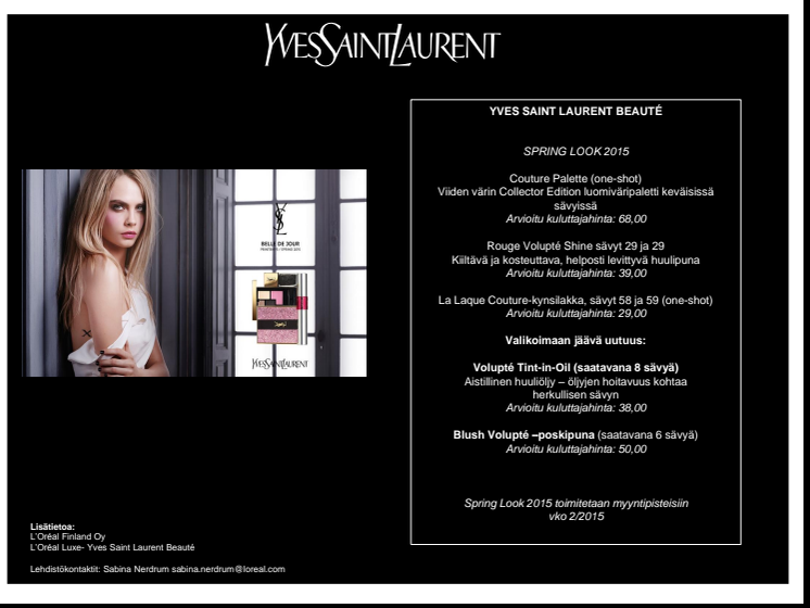 Yves Saint Laurent Beauté - Kevään 2015 meikkilook
