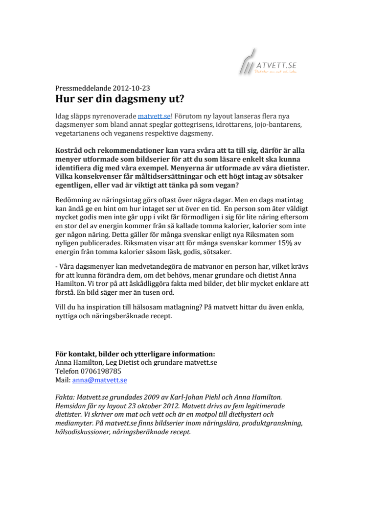 Nya dagsmenyer i bilder